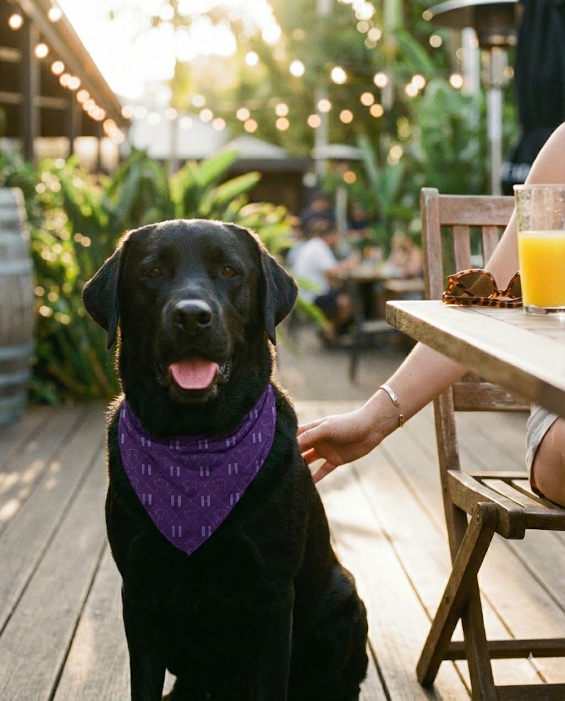 Happy dog at a cafe